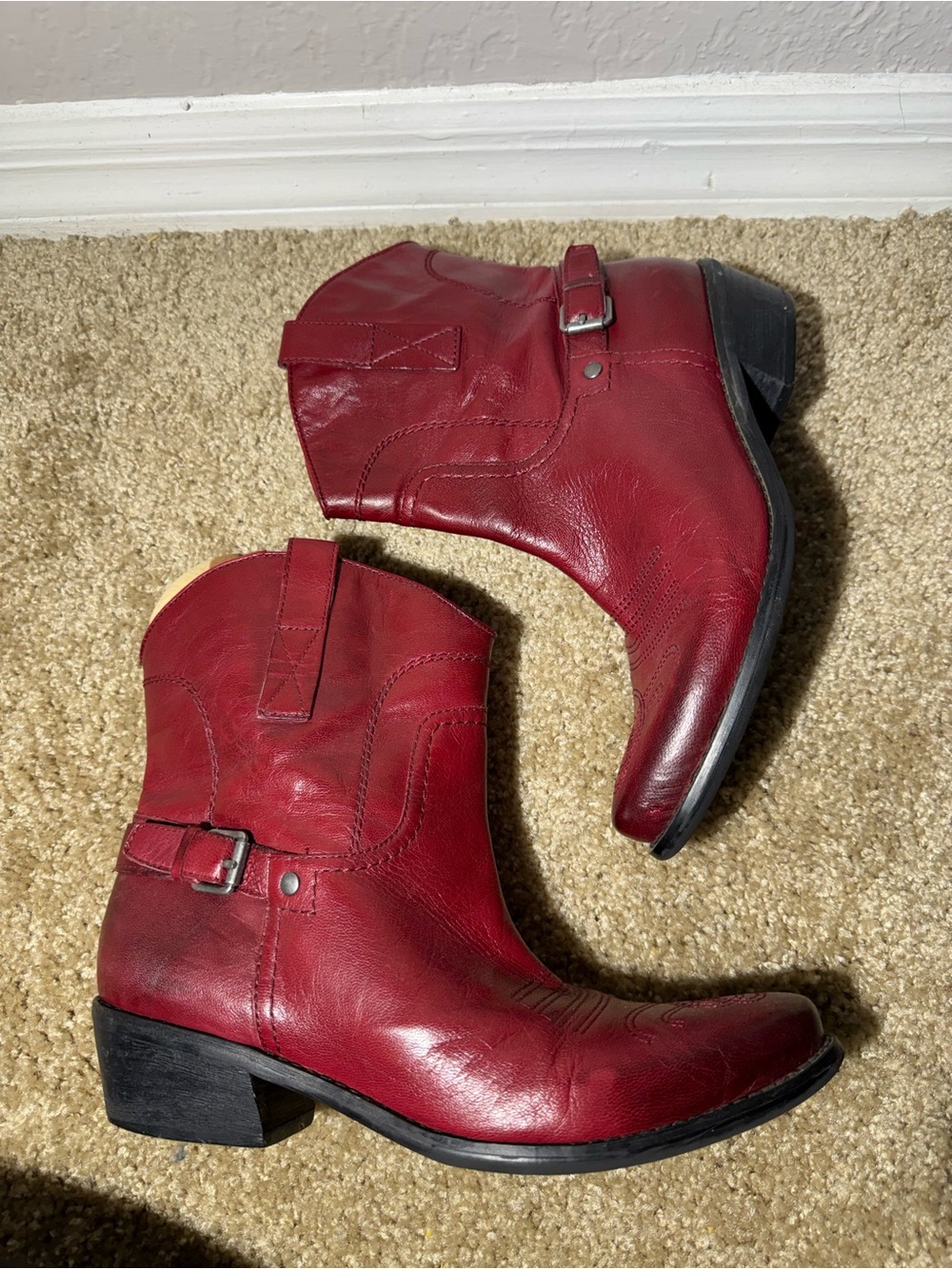 Franco Sarto Waco Red Leather Western Ankle Boots Women’s Size 8.5 - Picture 5 of 12